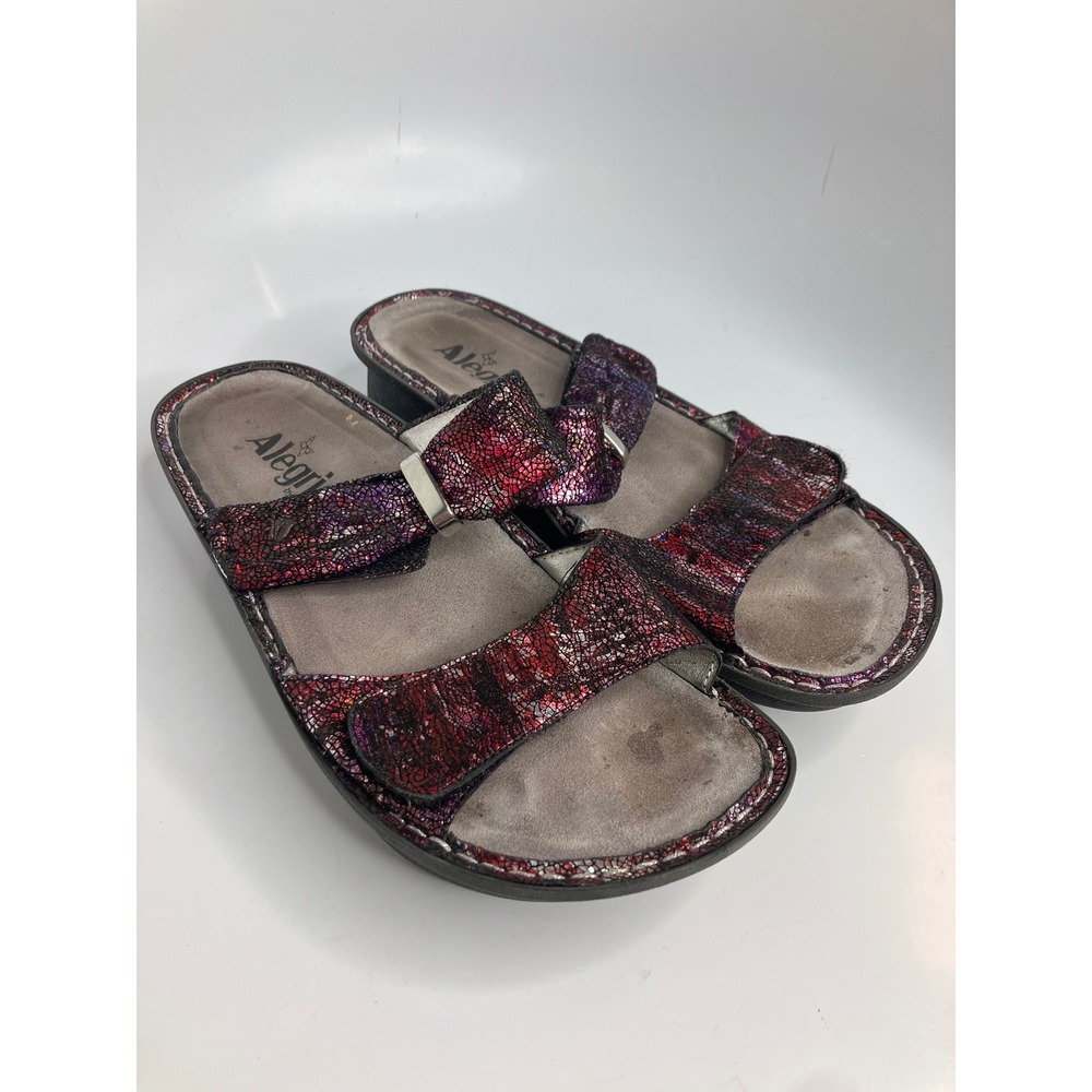 Alegria Karin Sandals Womens 39 Multi Color Good Metallic Crackle Slide KAR-235